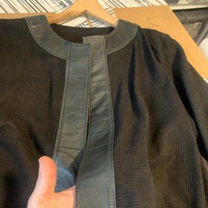 Black Leather Mesh Open Jacket with Zipped Back